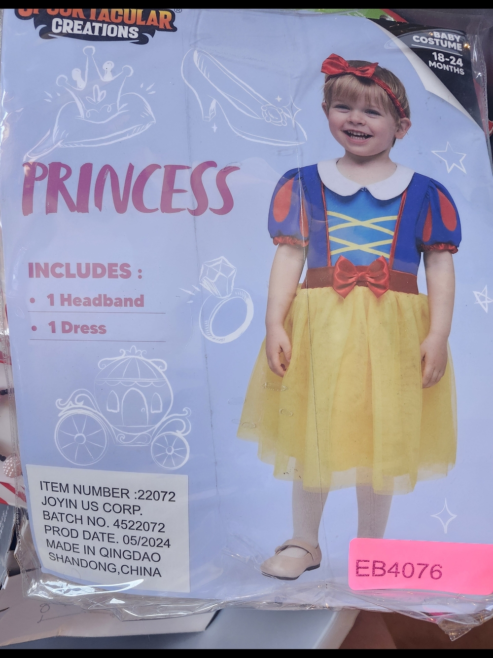 Princess Tulle Dress Costume with Headband - Snow White-like 18-24 Mo. NEW